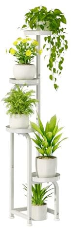 Bamworld Corner Plant Stand Indoor Outdoor, Tall Metal Flower Pot Stands for Multiple Plants, 4 Tier White Heavy Duty Plant Shelf for Patio Garden Balcony Living Room Bedroom
