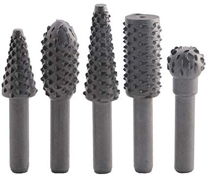 PiWine Feilen-Set, Metallfeilen-Set, 5-teilig, Holzbearbeitung, Drehgrat, Holzschnitzerei, Raspel, Bohrer-Set, 6 mm Schaft, grobverzahnte, robuste Feile
