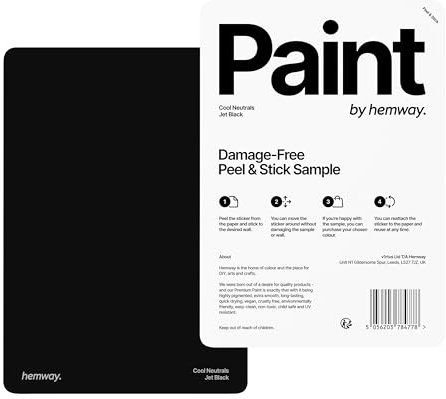 Hemway - Peel & Stick Sample for Our Chalk Based Furniture Matt Paint - Jet Black | A5 Damage-Free, Accurate Colour Swatch | Test Our Chalky Matt Shabby Chic Finishes for Interior Decor