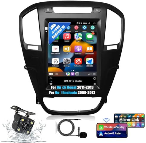 HXSQcar 4-Core 5G-WiFi [4G+64G] Android 13 Carplay Android Car 2DIN Car Radio for Bu-ick Regal 2011-2013/Op-el Insignia 2008-2013 Car Radio with Screen 9.7 Inch Support HiFi/BT/FM RDS/GPS+4LED Camera
