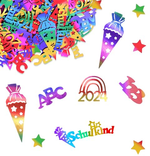 DazzJoy Einschulung Konfetti Bunte,60 Stück Schulanfang Deko Einschulung Streudeko,Tischdeko Einschulung Deko Mädchen Jungen,ABC Schulkind 2025 Deko,Streudeko Einschulung Tischdeko für Schuleinführung