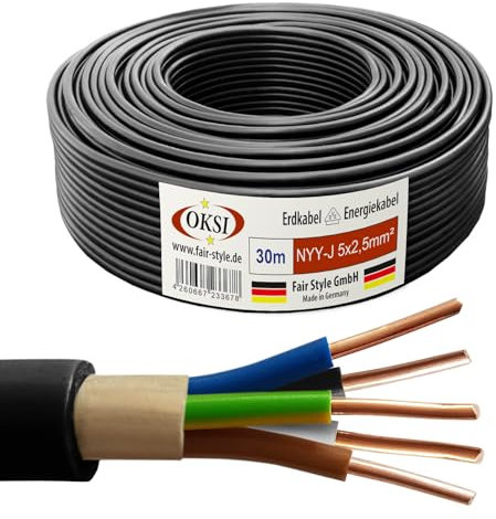 OKSI 30m NYY-J 5x2,5 mm² Erdkabel Elektrokabel Beton und Freien Kupfer Made in Germany
