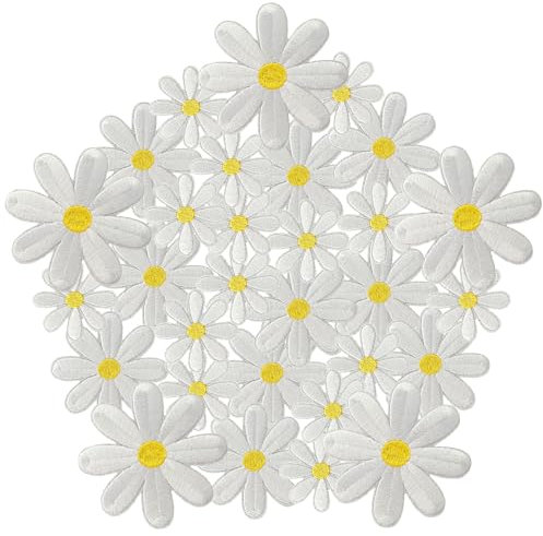 CXWLJL 30PCS Daisy Iron on Patches Daisy Flower Embroidery Applique for Clothing Decoration and DIY Accessories (3 Sizes)