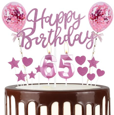 mciskin Pink 65th Birthday Decorations for Women,3D Number 65 Candle for Cake,Pink Cake Toppers for Women,Glitter Happy 65th Birthday Cake Toppers for Party Decorations Supplies