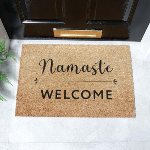 Artsy Mats - Namaste Welcome Doormat - Made from Tufted Coconut Fibre - Non-Slip Natural Rubber Backed Door Mats Indoor - Heavy Duty, Decorative Outdoor Mats (60x40cm)