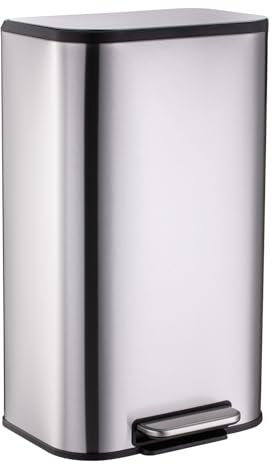 13 Gallon Tall Kitchen Garbage Can, Hands-Free Stainless Steel Trash Can with Lid Soft Close, Step Pedal, Silm Rectangular Fingerprint-Resistant Kitchen Trash Can with Removable Inner Bucket