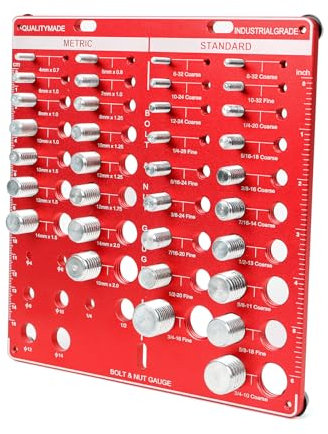 34 Bit Nut and Bolt Thread Checker, Thread Gauge 15 Metric and 19 Imperial Measuring Tool Board, Aluminum Bolt and Nut Identifier Gauge Wall Mounted Thread Checker for Bolts Nuts Screws