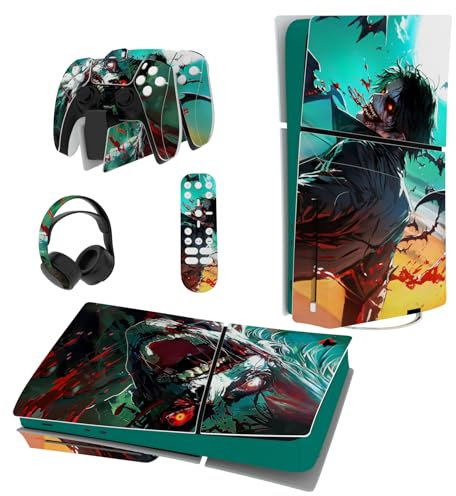 playvital Autocollant Protection pour ps5 Slim Standard Console, Sticker Skin pour ps5 Manette & Télécommande & Casque & Station de Charge,Disc Edition-Zombie Enragé