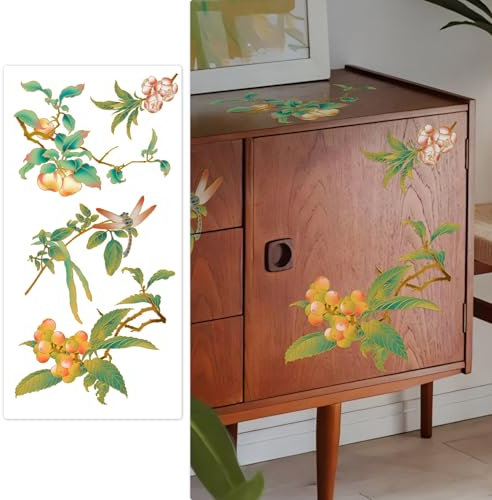 Neukids reiben auf Transfers Faux Cloisonné, UV DTF Transfer Aufkleber original handgezeichnete Wollmispel, Transfers für Kunsthandwerk chinesische Ästhetik, Schlafzimmer Wohnzimmer Dekoration