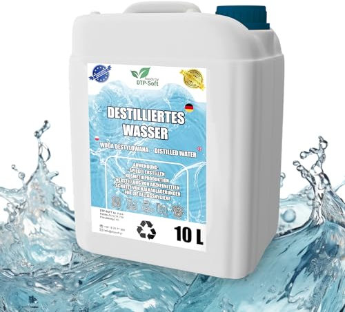 Eau distillée 100% pure 10L | Eau déminéralisée 10L - eau distillée adaptée pour fer à repasser, humidificateur, batteries et bien plus encore