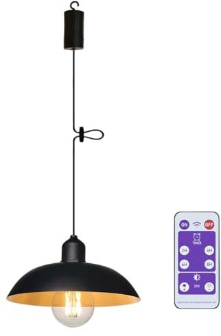 YIKEGE LICHT Industrie Hängelampe mit Batterie Fernbedienung Akku Hängeleuchte Deckenlampe ohne Strom Batteriebetriebene Außen Laternen Lampions für Pavillon Garten Balkon Weihnachten Deko Geschenk