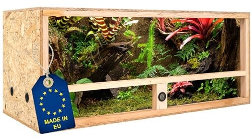 ITA Holz Terrarium 120x50x50 cm mit Seitenbelüftung & Integriertem Hygrometer - Holzterrarium aus OSB-3 Platten - Terrarien für Reptilien, Schlangen, Amphibien - EU Produkt, FSC Zertifiziert