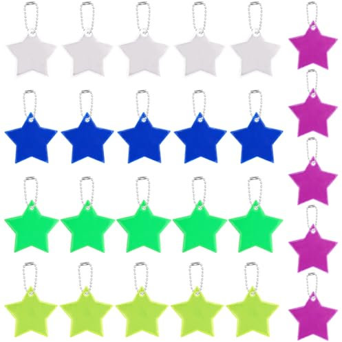 wonkeken 25 Sicherheit Reflektierende Reize Rucksack Reflektierende Reize Stern Reflektierende Schlüsselanhänger 5 Farben für Nacht Laufen, Wandern, Radfahren Rucksack Hängende Dekoration