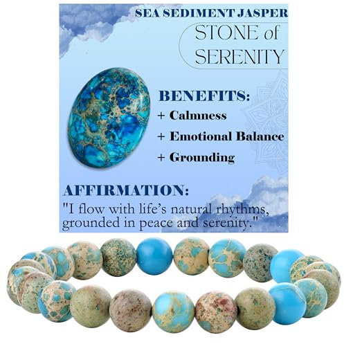 Bivei Seesediment-Jaspis - Gelassenheit Perlenarmband für Frauen 8mm Semi Precious Natural Stone Stretch elastischen Schmuck Yoga Geschenke