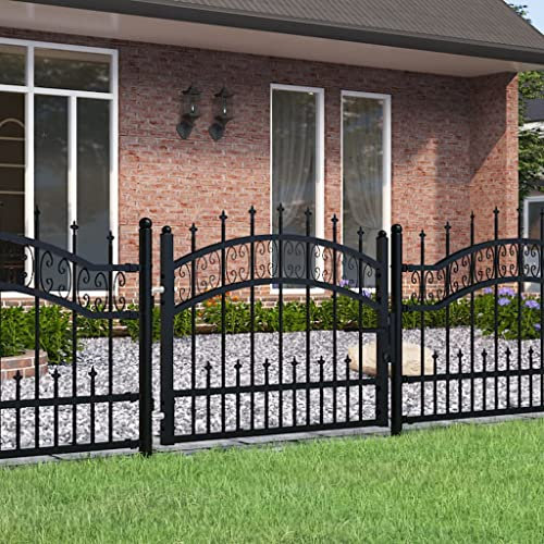 YJKKZQLB Fence Gate with Spear T O P Black 103x120 cm Powder-coated Steel-Garden Gates High galvanised wrought iron metal swing gate