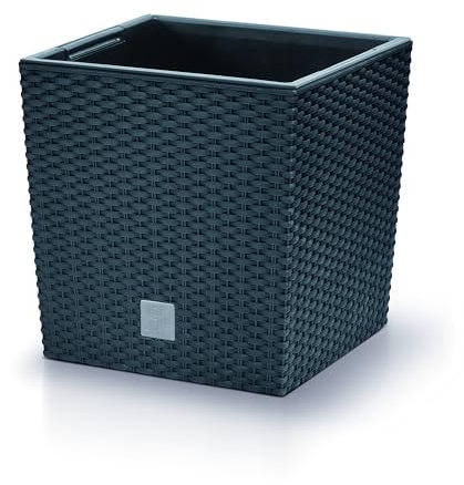 DIKEL Blumentopf 40x40x41 cm | Übertöpfe mit Rattanoptik und wetterfestem Einsatz | Pflanzentöpfe für stilvolle Innen- und Außengestaltung| Blumentöpfe für weniger Erde und einfache Pflege |Anthrazit