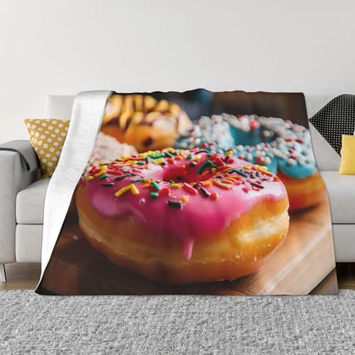 Weiche Decke mit Donuts-Druck, Fleecedecke, bequem, warme Decke für Bett, Couch und Reisen