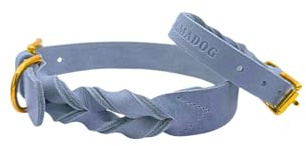 ALMADOG Hundehalsband Abby - Geflochtenes Fettleder Silbergrau XS (27-33cm Halsumfang, 2cm breit)