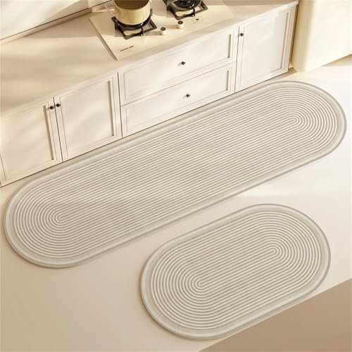 Highdi Ovale Tapis Cuisine Absorbant Diatomite, Tapis Cuisine Devant Evier Séchage Rapide Antidérapant, Mat de Sol Résistants aux Taches Lavable pour Salon Couloir Bain (Beige,40x60cm)