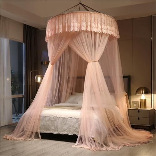 guoiooi Betthimmel,Baldachin Kinderzimmer,Himmel Babybett,Groß Elegant Doppellagig Netzgewebe Hängende Moskiton für Schlafzimmer Ankleidezimmer Spiel Lesen(Light Pink)
