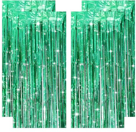 4 Stück Lametta Vorhang Grün, Glitzervorhang Lametta Luftschlangen Grün Fransen Deko für St Patricks Day Weihnachten Petersilienhochzeit Fotovorhang Zirkus Graduation Sünnet Taufe Jugendweihe(1m x 2m)