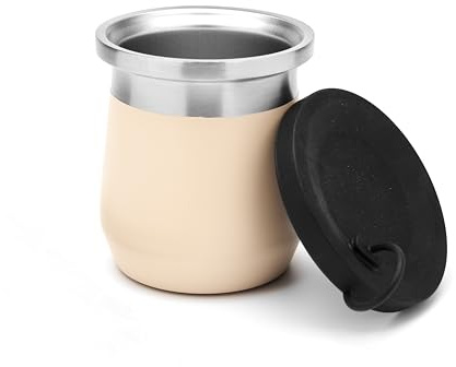 balibetov Mate Argentino moderno de Acero Inoxidable 270 ml – Doble Pared, Térmico, Base Antideslizante, Tapa de Silicona Antiderrames (Champagne)