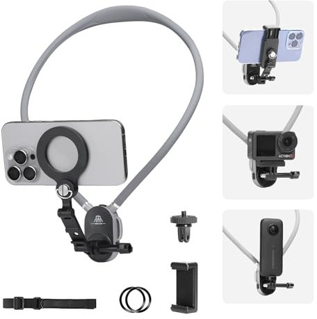 AFAITH Neck Mount for Phone Neck Cell Phone Holder POV/Vlog with Quick Release, Chest Stand Strap for Hero 13/12/11/10/9,Insta360,DJI OSMO Action,iPhone Android Phones
