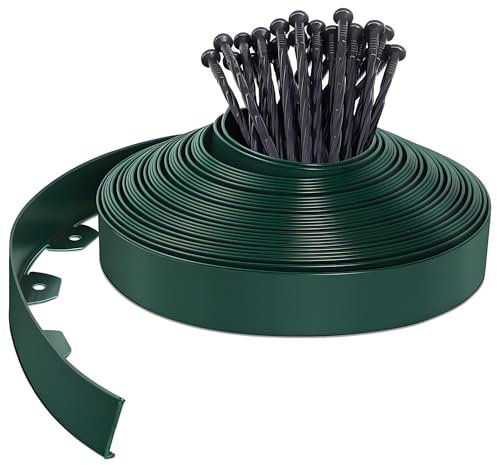 Lawn Edging Border, 10m Flexible Garden Edging Border with 30 Pegs, 5cm High Plastic Landscape Lawn Edging Strip for Flower Beds Edging, Grass Edging, Lawns and Paths