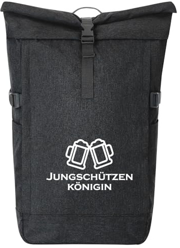Huuraa Kurierrucksack Jungschützenkönigin Schützenfest 30-44 Liter Black Melange Fairtrade Rolltop Rucksack Geschenkidee