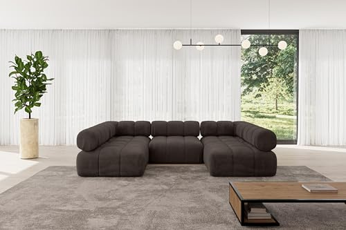 ALTDECOR Modulares Sofa Ecksofa in U-Form Corner modular Sofa Eckcouch Couch Wohnlandschaft Cauchsofa Polstersofa Garvo-U1-285x190x70 cm Braun