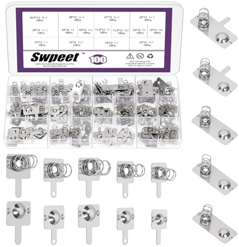 Swpeet 150Pcs 10 Sizes Nickle Plated AA Battery Springs Kit, AA Battery Negative to Positive Conversion Spring Contact, Battery Conversion Spring Contact Plate for for Battery Replacement