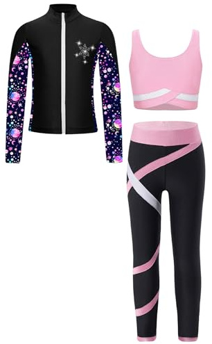 Sinleey Trainingsanzug Mädchen Sportanzug Sport Yoga Jogginganzug Jacke Trägerhemd Leggings Gym Gymnastik Outfit Eiskunstlauf Tanzen Training Kinder 5-16 Jahre