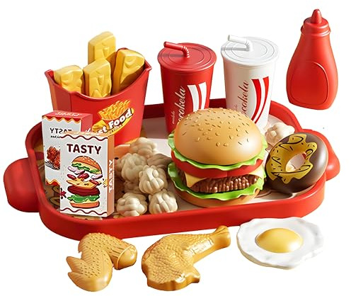 Küchenspielzeug, Lebensmittel Spielzeug für Kinder, Burger Spielzeug Spielküche Zubehör, Fastfood Spielzeug Set, Rollenspiele Geschenk 3 + Jahre, Abnehmbare Küche Spielzeug