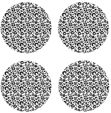 Cool Black Grey Leopard Print Coasters Set of 4, Drink Coasters for Tabletop Protection Suitable for Kinds of Cups, Funny Cup Coaster for Living Room Home Decor