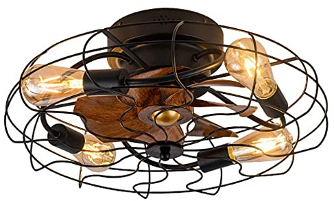 LGDEERCO Vintage Ceiling Fan Lamp Industrial Style 4 Lights Ceiling Fan Light With Remote Control 3 Speed Control Motor For Bedroom Study Living Room Restaurant