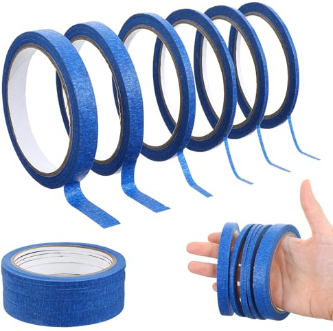 guduling 6 Rollen Malerkrepp Selbstklebend, Fine Line Tape, Masking Tape Band, Kreppband mit Feiner Linie für Auto Schule Büro Heimwerkerprojekte(3/5/10/12 mm X 20m, Blau)