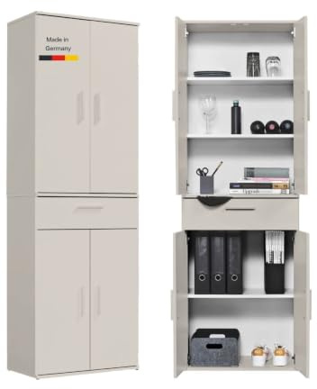 mokebo Mehrzweckschrank Büroschrank 'Der Praktische' (60x180 cm) Made in Germany, aus Holz in Kaschmir, mit Schublade, Aktenschrank, auch als Schuhschrank, Flurschrank in Beige