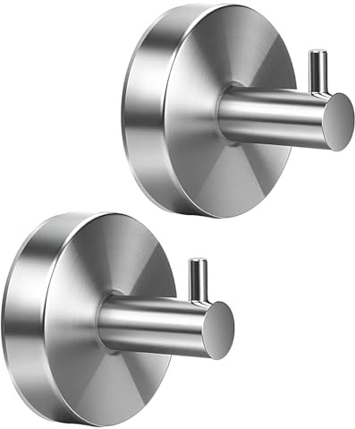 2 Pcs Stainless Steel Suction Cup Hook, No Drill Towel Hooks Holder Silver