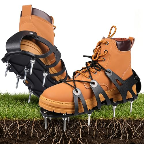 Arieggiatore Prato Scarpe, Scarpe Chiodate per Prato con 22 Chio, Cinghie Regolabili, Scarpe Chiodate Giardino, Scarificatore Arieggiatore Manual, Aeratore Scarpe da Prato per Erba Giardino Patio