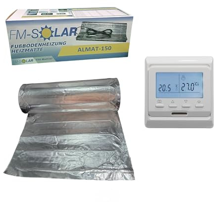 FM-SOLAR 2m² Elektrische Fußbodenheizung 150W/m² elektro Bodenheizung ALU + Thermostat Funk Weiß