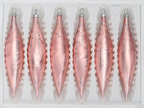 6 TLG. Glas-Zapfen Set in Ice Rosa Silber Regen - Christbaumkugeln - Weihnachtsschmuck-Christbaumschmuck