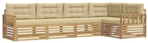 vidaXL Outdoor-Sofagarnitur mit Kissen 6 pcs Weiß und Beige Polyester, Patio Lounge, modernes Sofa für draußen, wetterfestes Gartenmöbel, bequemes Terrassen-Set