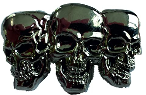 Anstecknadel aus Metall, Chrom, drei Totenköpfe, Trio, Scooter, Trucker, Biker, Gothic, Rock