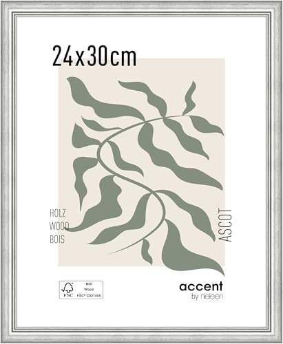 accent by nielsen Holz Bilderrahmen Ascot, 24 x 30 cm, Silber | Holz Rahmen im Hoch- & Querformat zum Aufhängen Silber matt Echtglas
