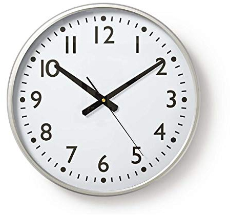 NEDIS Large Wall Clock, Circular Design, Easy-to-Read Big Numbers, Quartz Movement for Accuracy, Black on White Face, 38 cm, Battery Powered, Easy to Hang - White Face/Silver Edge