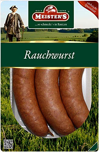 Echte Rauchwurst aus Bautzen, auf Buchenholz geräuchert, eine herzhafte Wurst Delikatesse aus der Oberlausitz für Grill und Pfanne, 300g
