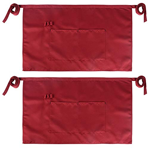 JNCH 2 Taille Schürze Küchenschürze Gastronomie Schürze Kellnerschürze halben Schürzen für Männer, Frauen, Chef, Bäcker, Servers, Kellner, Handwerker (Rot, 63 * 39,5 cm)