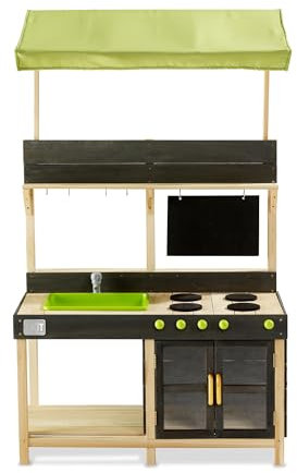 EXIT Toys Yummy 300 Holz-Spielküche - Mit funktionierendem Wasserhahn - Mit Ofen und Küchengeräten - Herausnehmbares Waschbecken - Spielküche aus Holz - 100% FSC Holz - 98x102x164cm - Natur