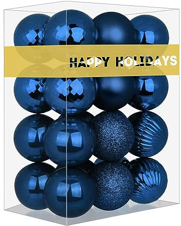 Lot de 24 petites boules de Noël incassables à suspendre pour anniversaire, Halloween, vacances, mariage - Bleu marine - 4,1 cm
