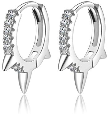 Spike Huggie Creolen, kleine 14K vergoldete Ohrstulpe aus 925er Sterlingsilber, zierliche minimalistische Ohrringe (Silber)